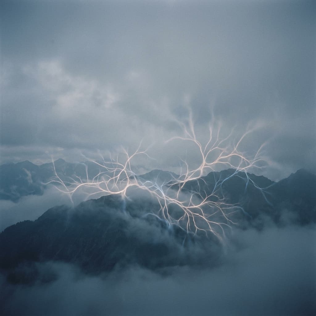 Abstract neural network pattern dissolving into morning mist