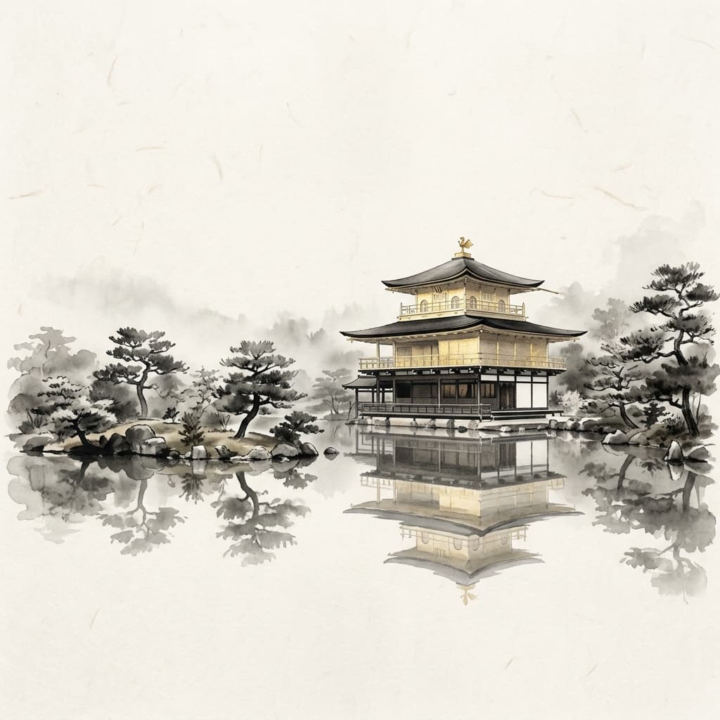 金閣寺 Kinkaku-ji golden pavilion reflected in Kyoko-chi pond