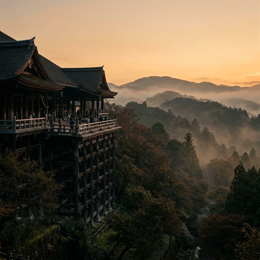 清水寺 Kiyomizu-dera wooden stage extending over the hillside with city views