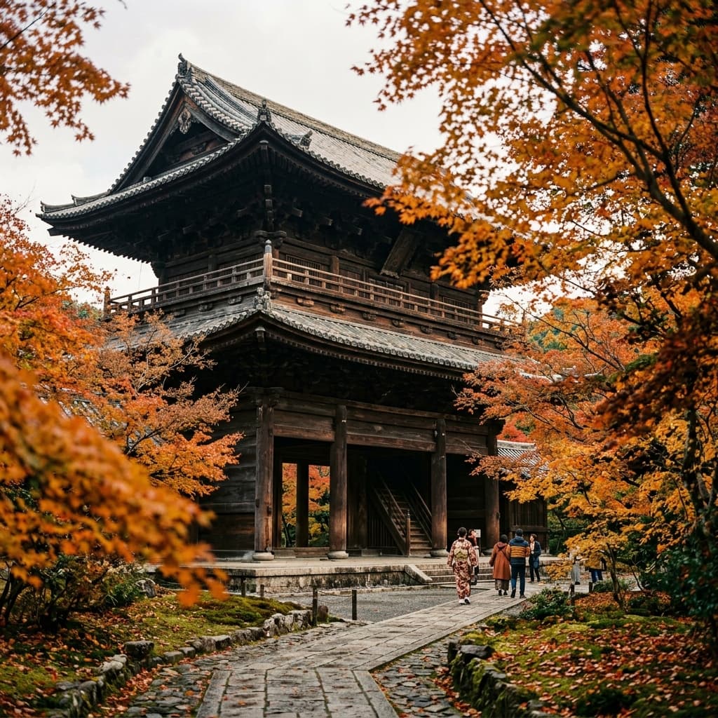 南禅寺 Nanzen-ji Sanmon gate against autumn foliage