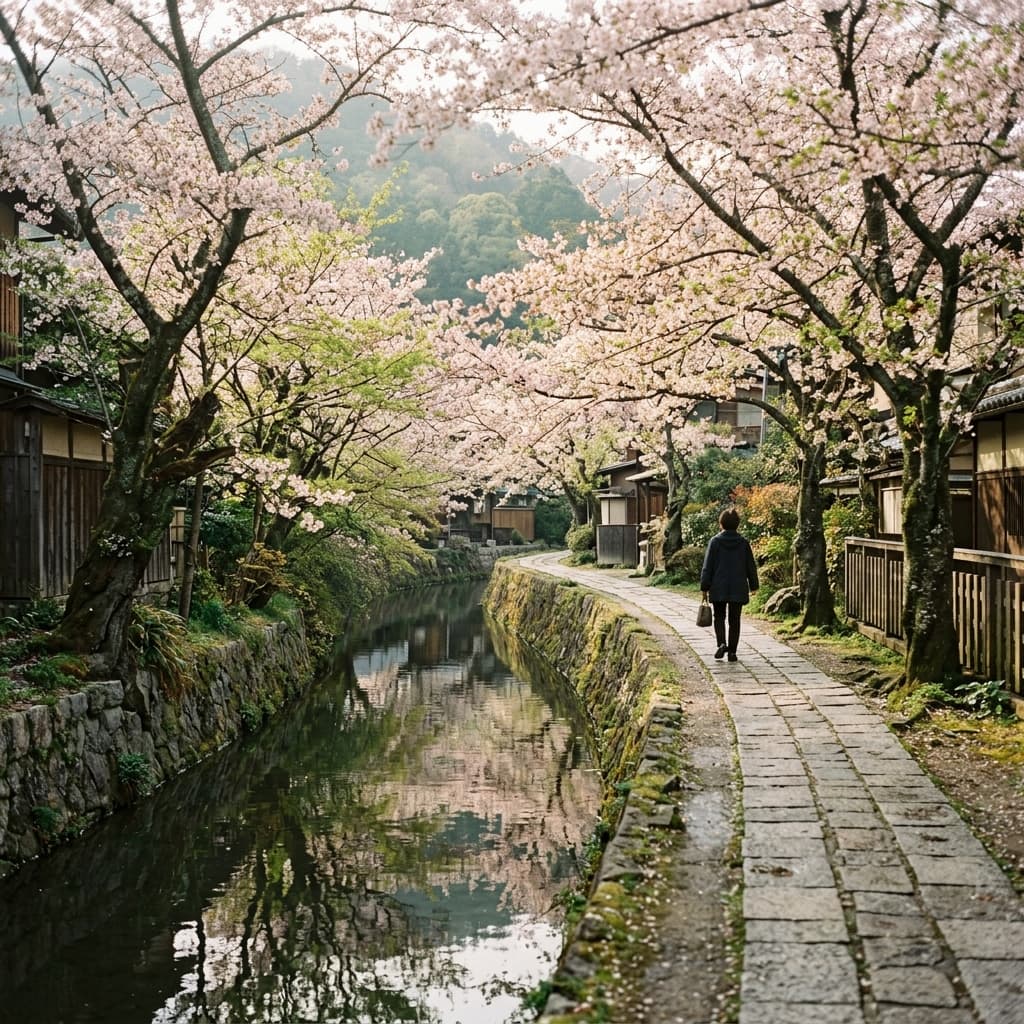 哲学の道 Philosopher's Path canal walk lined with cherry blossoms